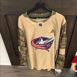 Adidas Columbus Blue Jackets Salute to Service Beige and Camo NHL Jersey